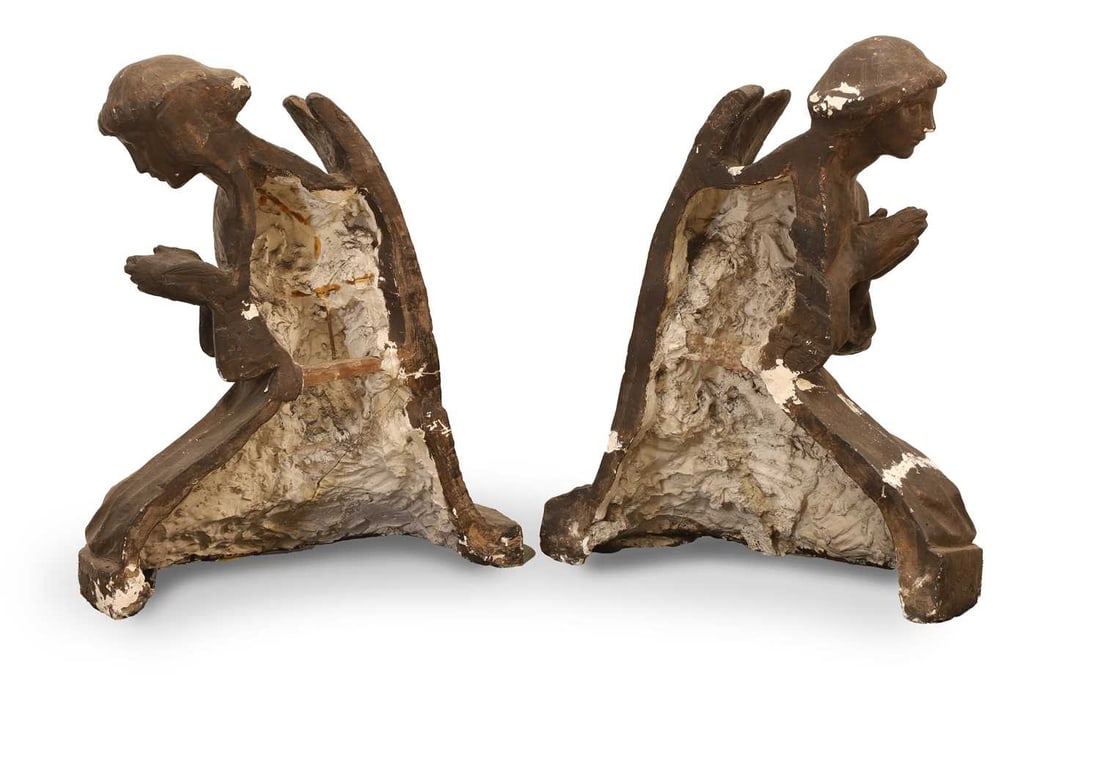 A pair of faux bronze kneeling angels, - 2
