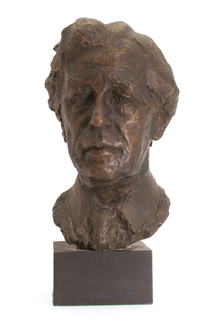 Erno Szegedi (Hungarian-British, 1933-1988) a bust of a gentleman, dated 1985: Erno Szegedi (Hungarian-British, 1933-1988) a bust of a gentleman, dated 1985 signed and dated, on black wooden plinth base 20cm wide, 47cm high