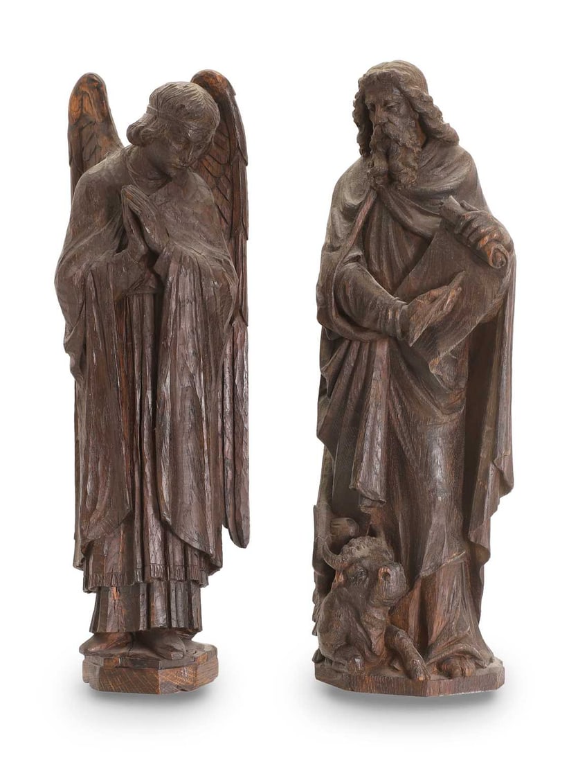 A pair of carved stained oak ecclesiastical figures. late 19th/early 20th century, (1 of 2)
