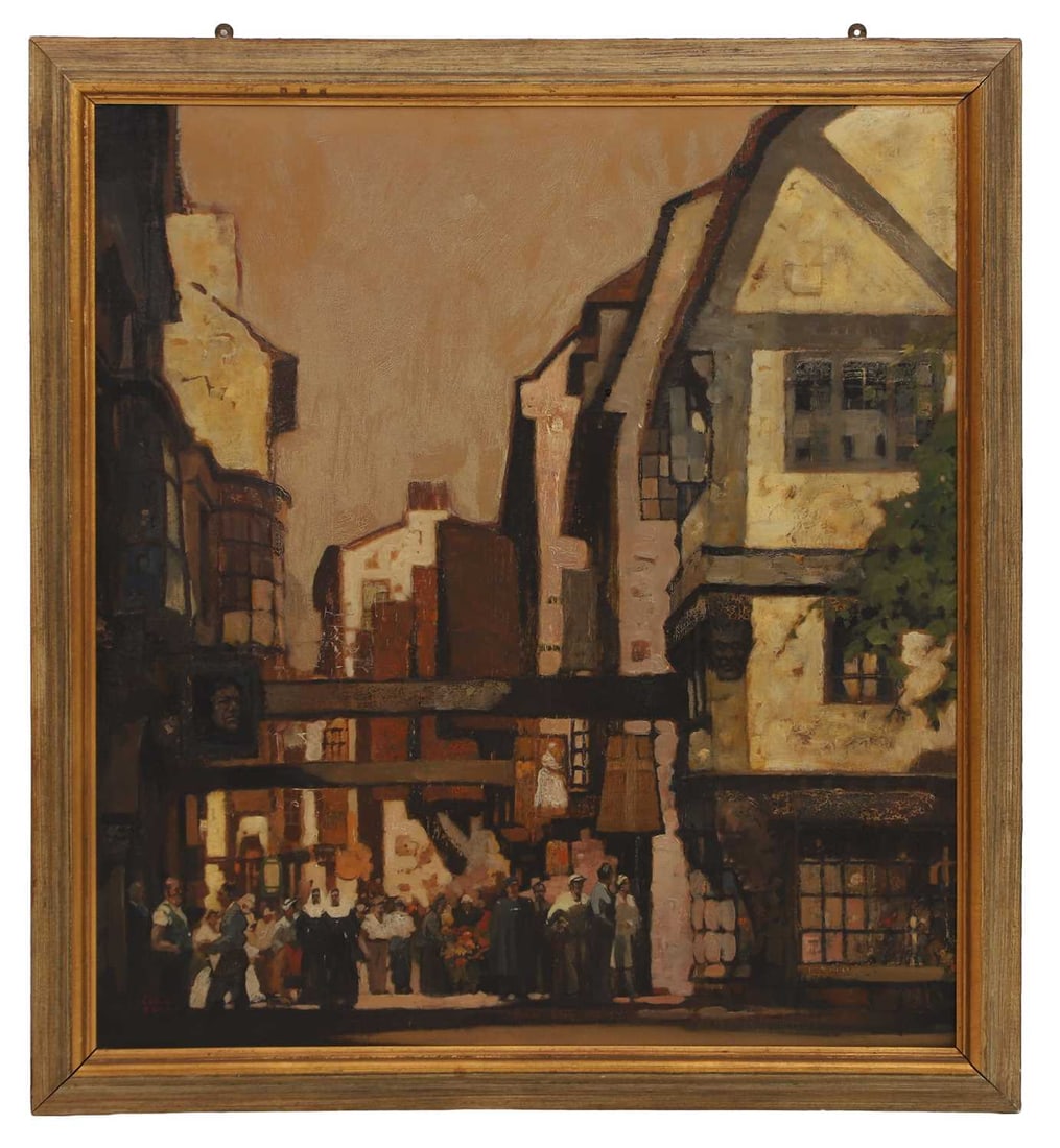Leslie Carr (British, 1891-1969) Figures in a town - 2
