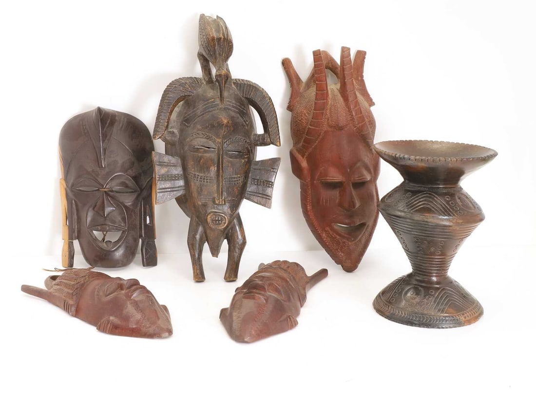 A collection of tribal masks, (1 of 2)