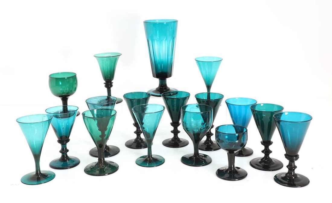 A collection of green drinking glasses, mainly 19th century, (1 of 1)