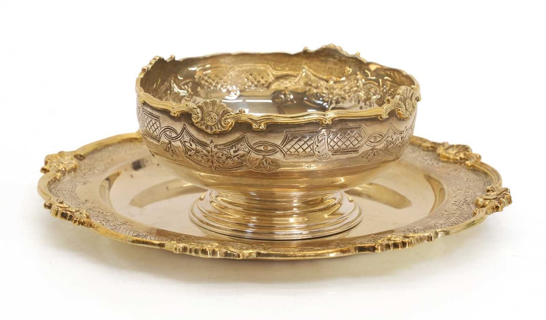 A silver and silver gilt bowl and stand,