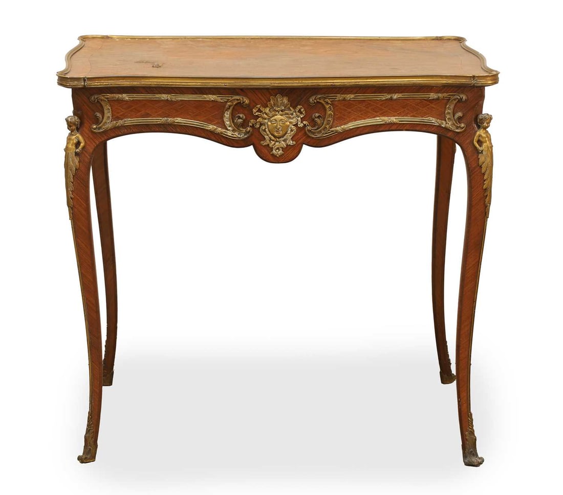 A French parquetry inlaid side table, (1 of 2)