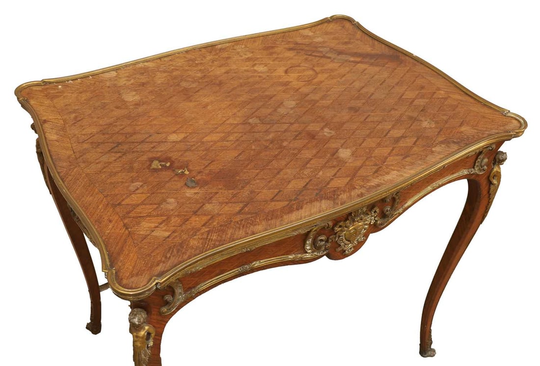 A French parquetry inlaid side table, - 2