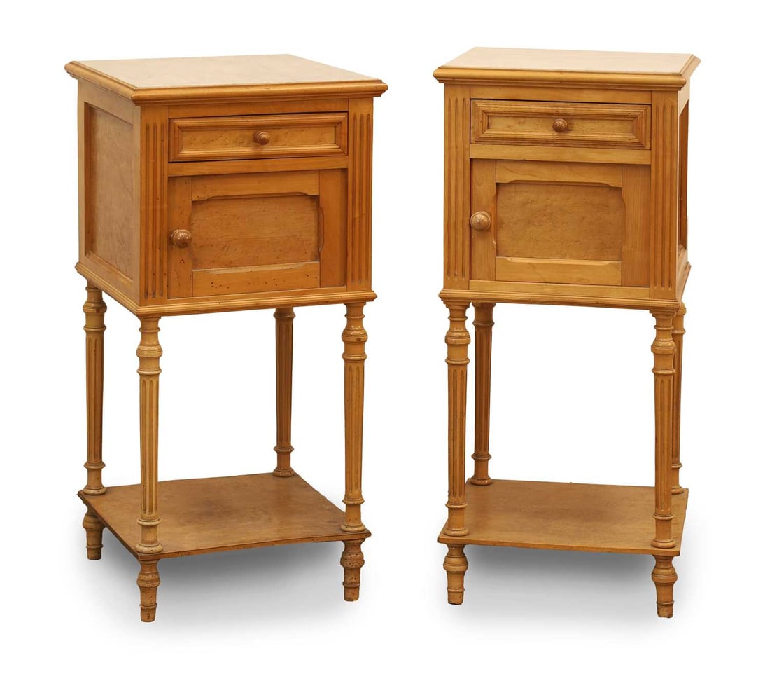A matched pair of French satin birch pot cupboards, late 19th century,