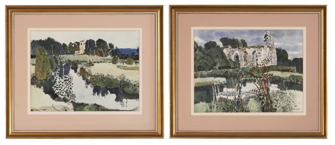 Gordon Randall (British, 20th century) 'Send Church and the River Wey' and 'Newark Priory, near Ripl: Gordon Randall (British, 20th century) 'Send Church and the River Wey' and 'Newark Priory, near Ripley' two, the first signed 'Gordon Randall' l.l., the second signed 'Randall' l.r., pen and ink and w