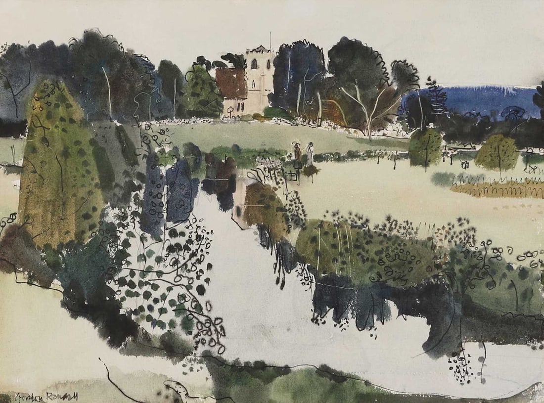 Gordon Randall (British, 20th century) 'Send Church and the River Wey' and 'Newark Priory, near Ripl - 6