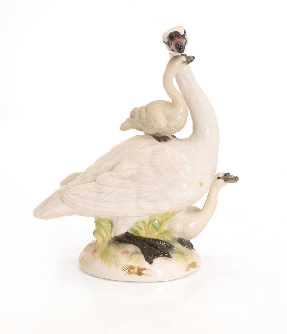 A Meissen swan and cygnet, circa 1860, (1 of 2)
