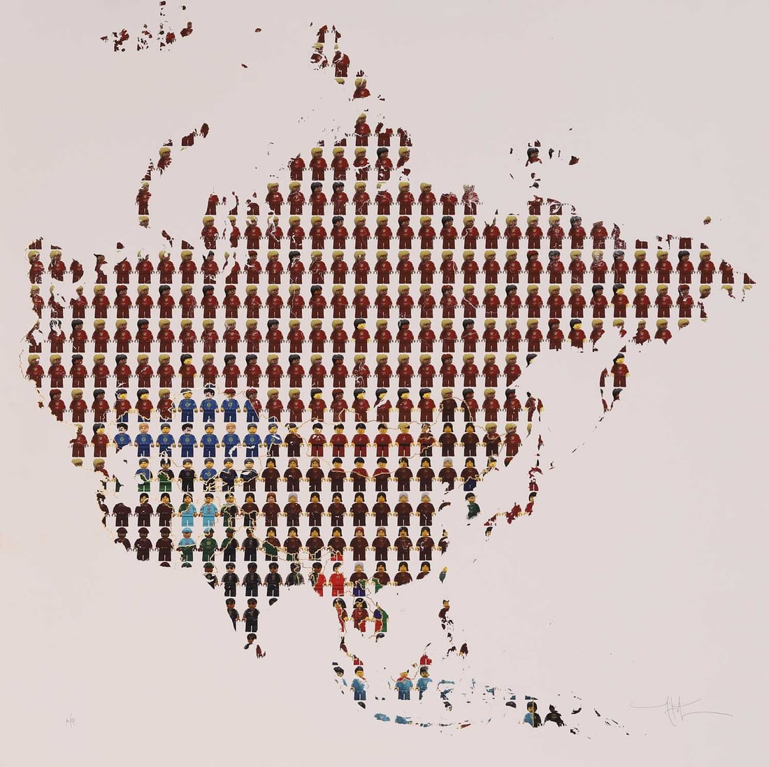 Yanko Tihov (Bulgarian, b.1977) 'Branded World' (Lego): Yanko Tihov (Bulgarian, b.1977) 'Branded World' (Lego) archival pigment print with gold, artist's proof, signed in pencil l.r., inscribed 'A/P' with artist's blind stamp l.l. sheet 90 x 90cm; unframed