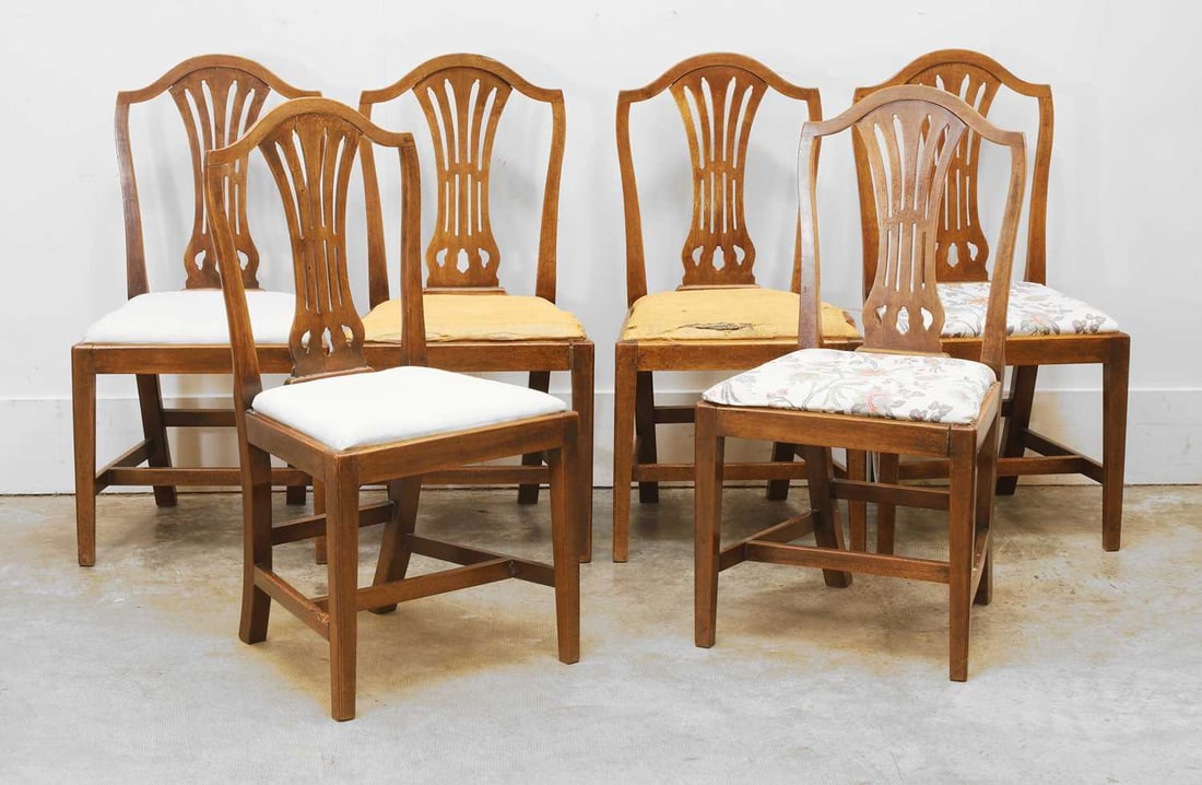 A set of six Hepplewhite-style mahogany dining chairs, 19th century, (1 of 3)