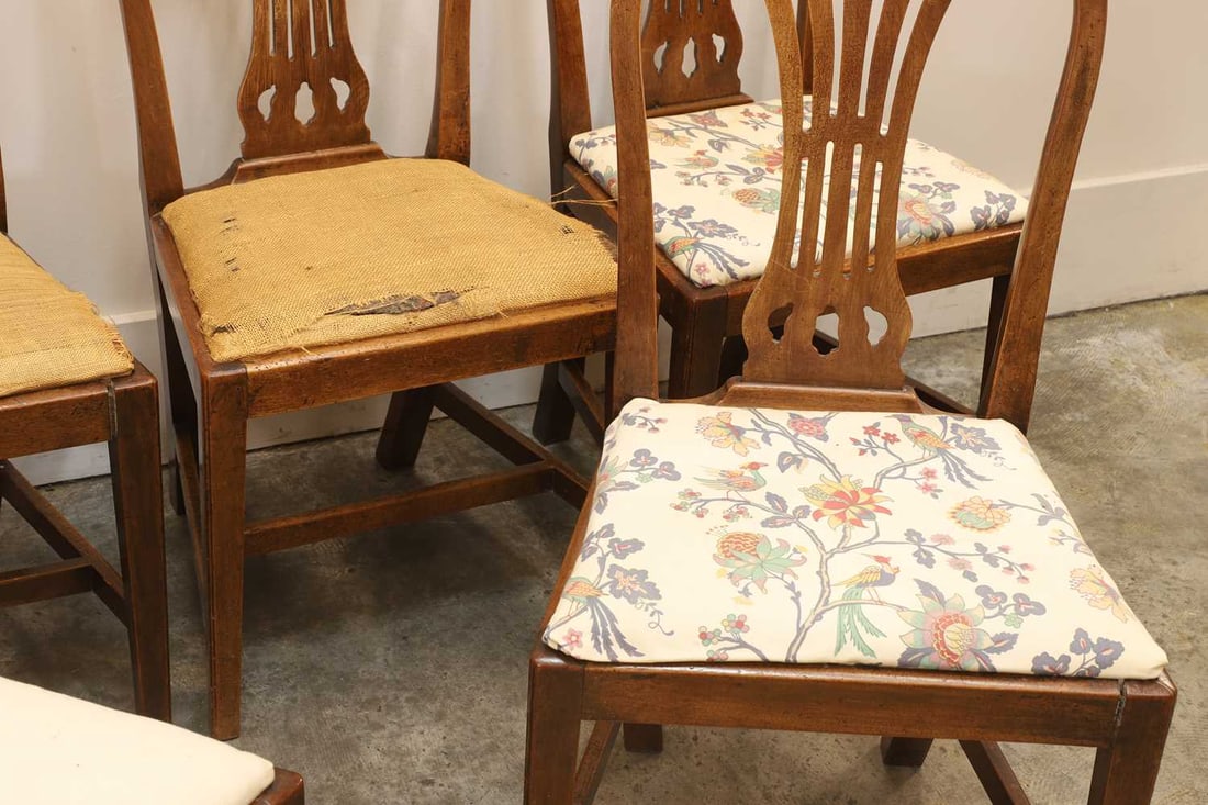 A set of six Hepplewhite-style mahogany dining chairs, 19th century, - 2