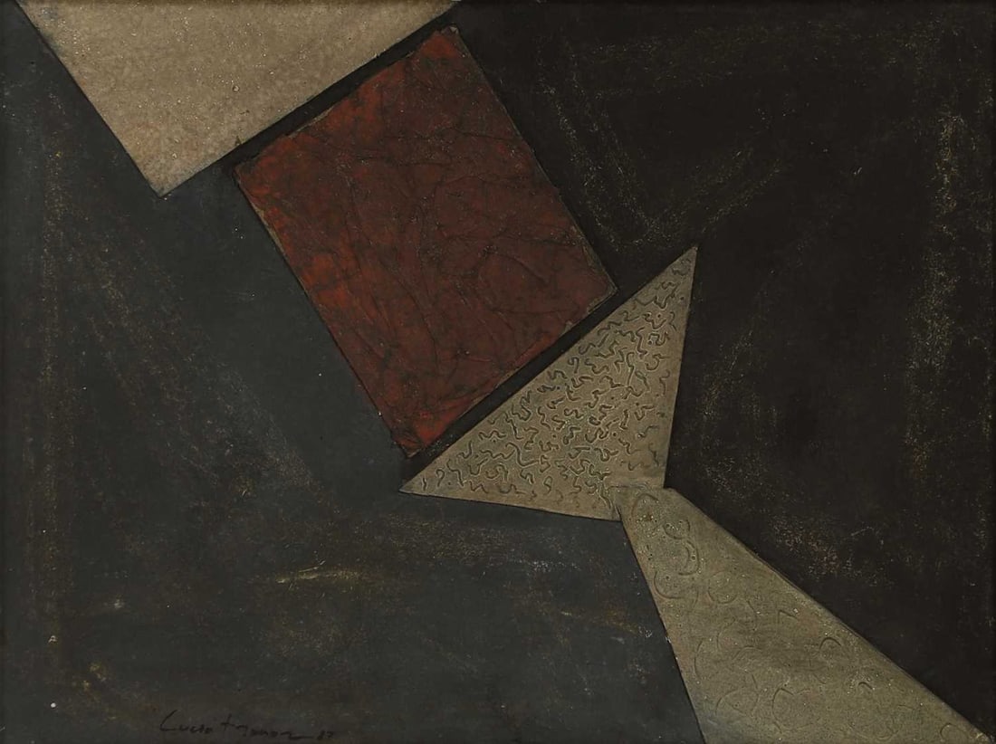 Lucio Munoz (Spanish, 1929-1998) Untitled: Lucio Munoz (Spanish, 1929-1998) Untitled signed and dated 'Lucio Munoz '87', mixed media and collage on board 35.5 x 46.5cm; framed 49.5 x 60.5cm Condition Report: The work has a distressed
