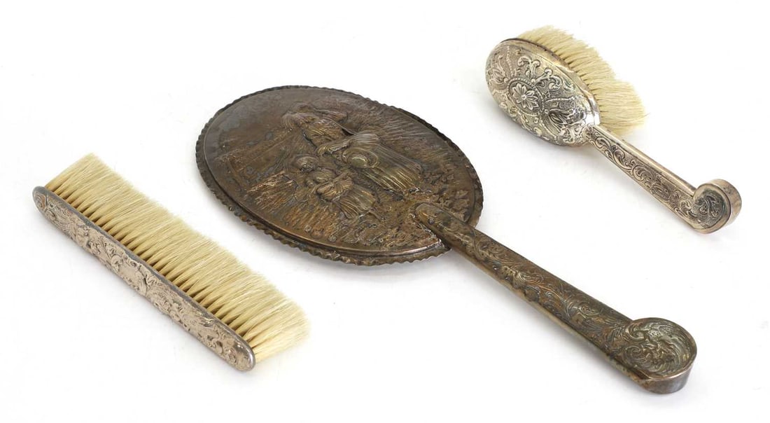 A three piece silver cased dressing set, (1 of 1)
