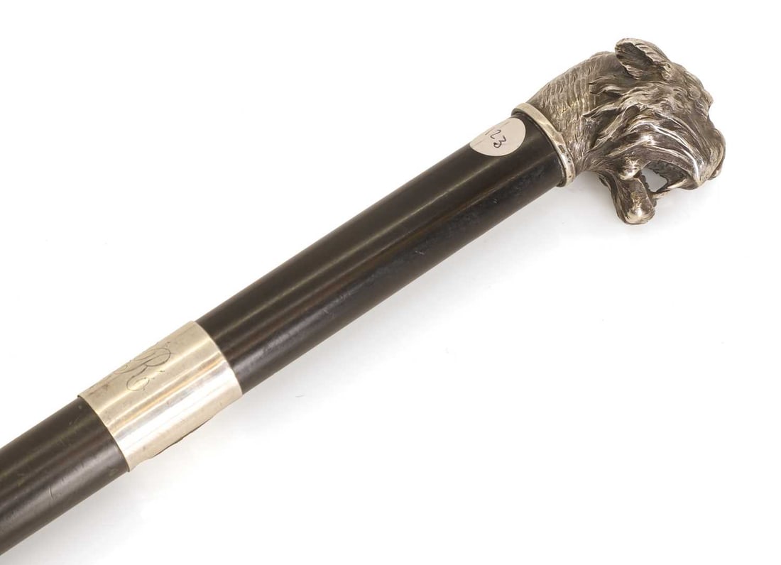 An Austrian silver-mounted jaguar head walking cane, circa 1890, - 2