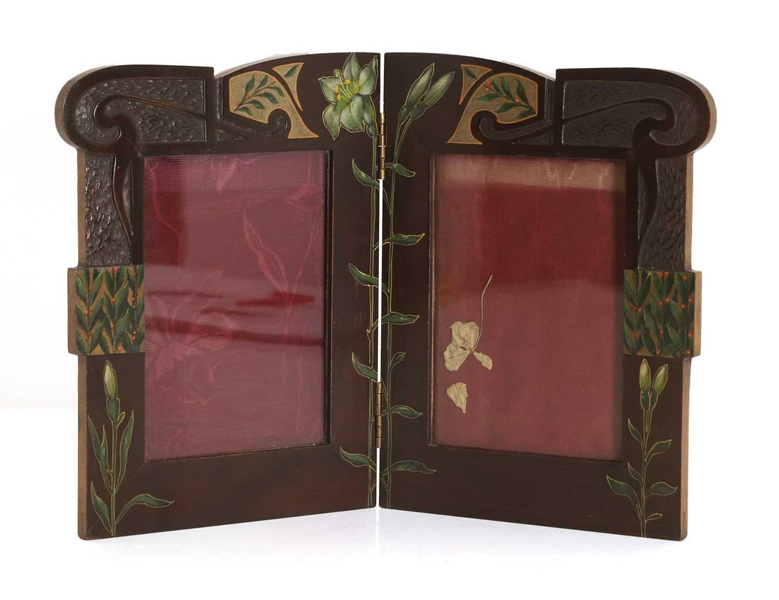 A painted and carved double photograph frame, circa 1890-1900, (1 of 2)