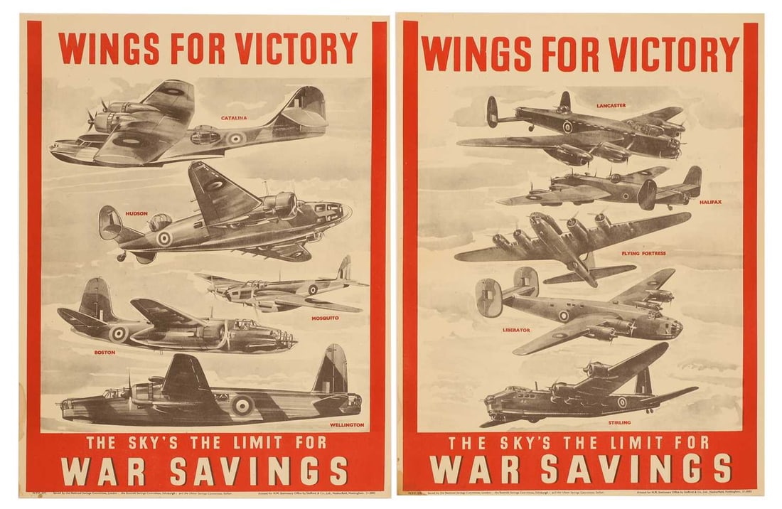 Two WWII National Savings posters, 'Wings For Victory The Sky's The Limit for War Savings', (1 of 1)