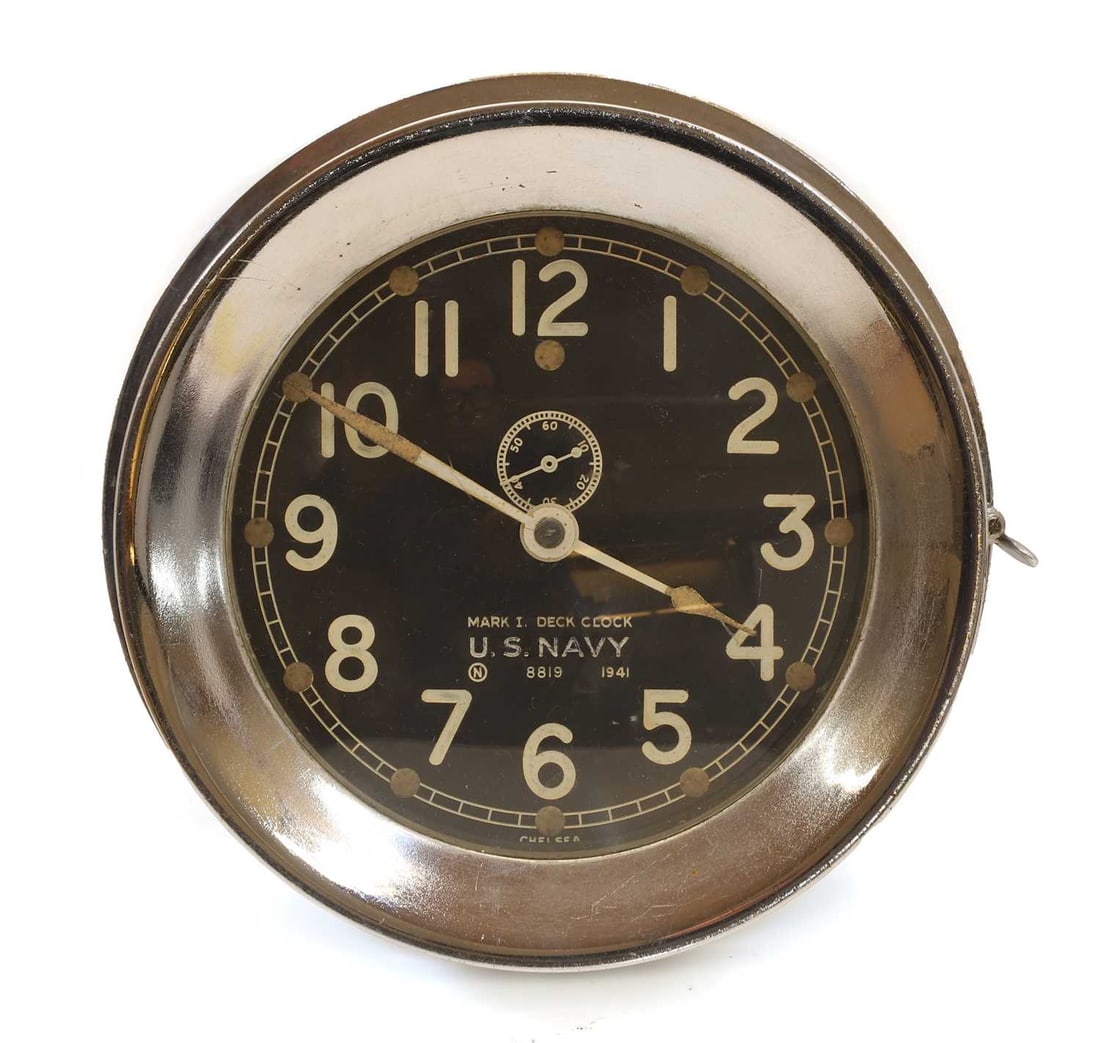 A WWII US Navy Mark I deck clock, dated 1941, by The Chelsea Clock Company, (1 of 2)
