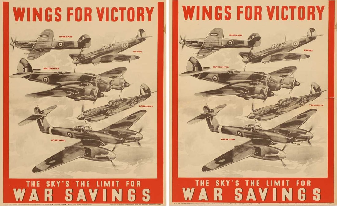 Two WWII National Savings posters, 'Wings For Victory The Sky's The Limit for War Savings', (1 of 1)