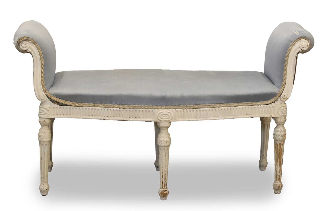 A George III Hepplewhite style painted wooden window seat, late 19th century, (1 of 2)