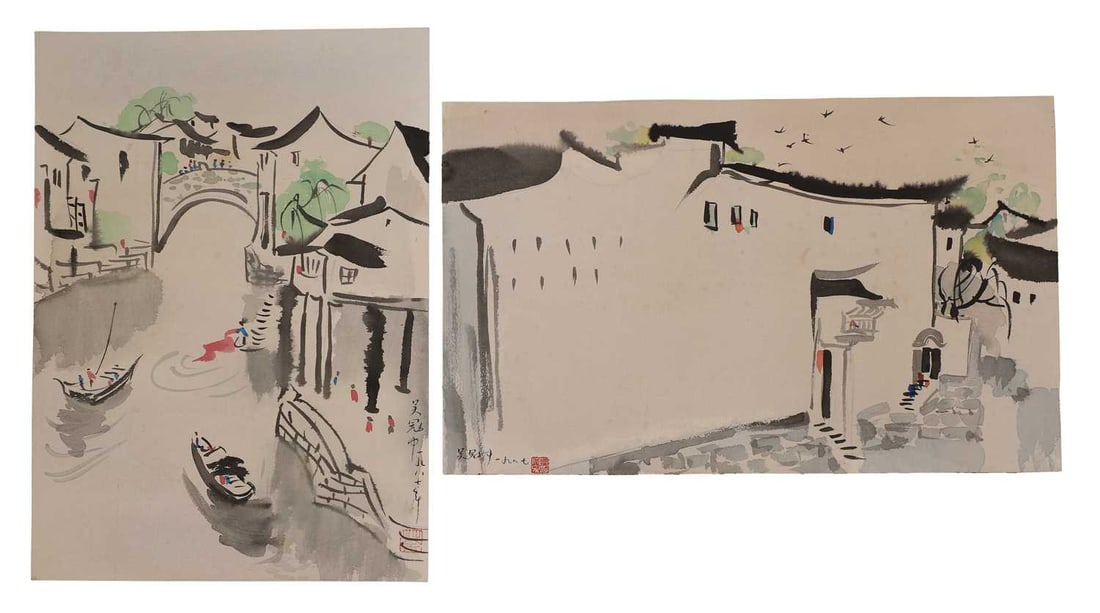 Two Chinese gouache paintings, 20th century, (1 of 1)