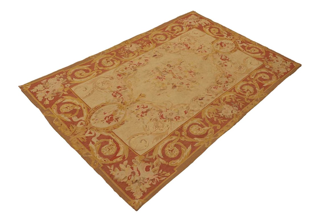 An Aubusson tapestry panel, 20th Century, French,: An Aubusson tapestry panel, 20th Century, French, decorated with foliate and floral designs in pastel colours 185x118cm