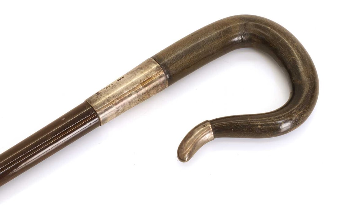 A silver and horn-mounted walking cane, makers mark C.C., London, 1893, stamped Brigg, - 2