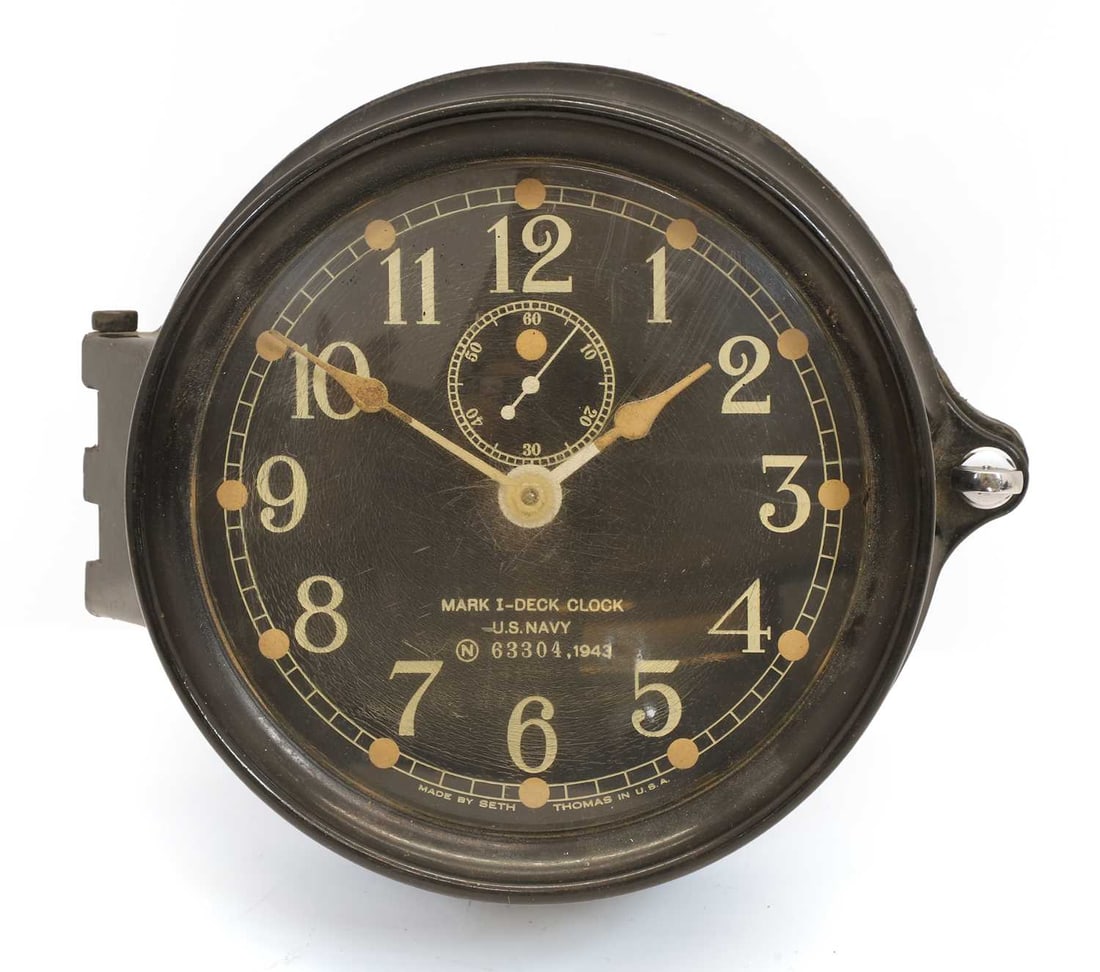 A World War II US Navy Mark I deck clock, dated 1943, by Seth Thomas, (1 of 2)