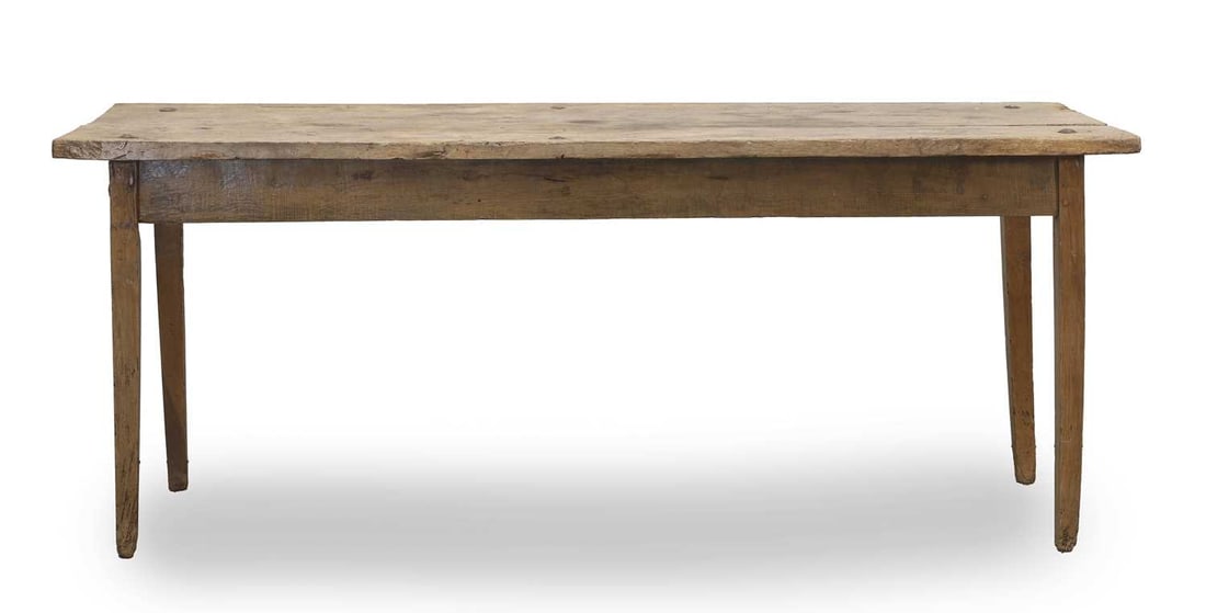 An elm farmhouse table, 19th century, possibly French, (1 of 2)