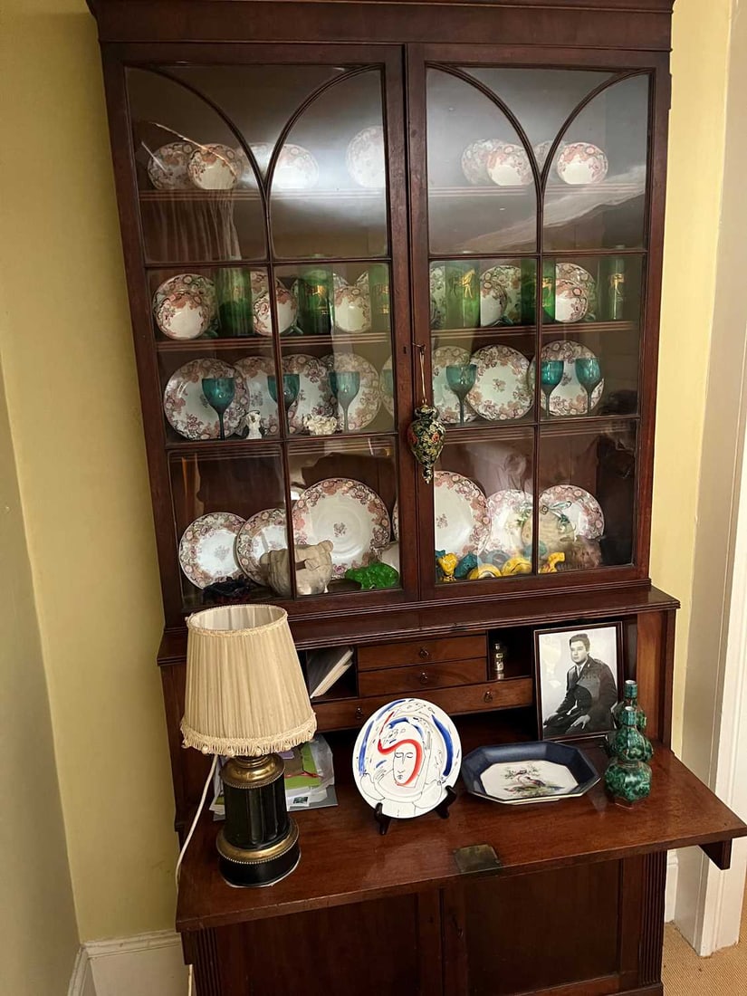 A late George III mahogany secretaire bookcase, late 18th century,: A late George III mahogany secretaire bookcase, late 18th century, with a pair of astragal glazed doors above a fall front and cupboard below 101cm wide, 33cm deep, 222cm high Condition Report:
