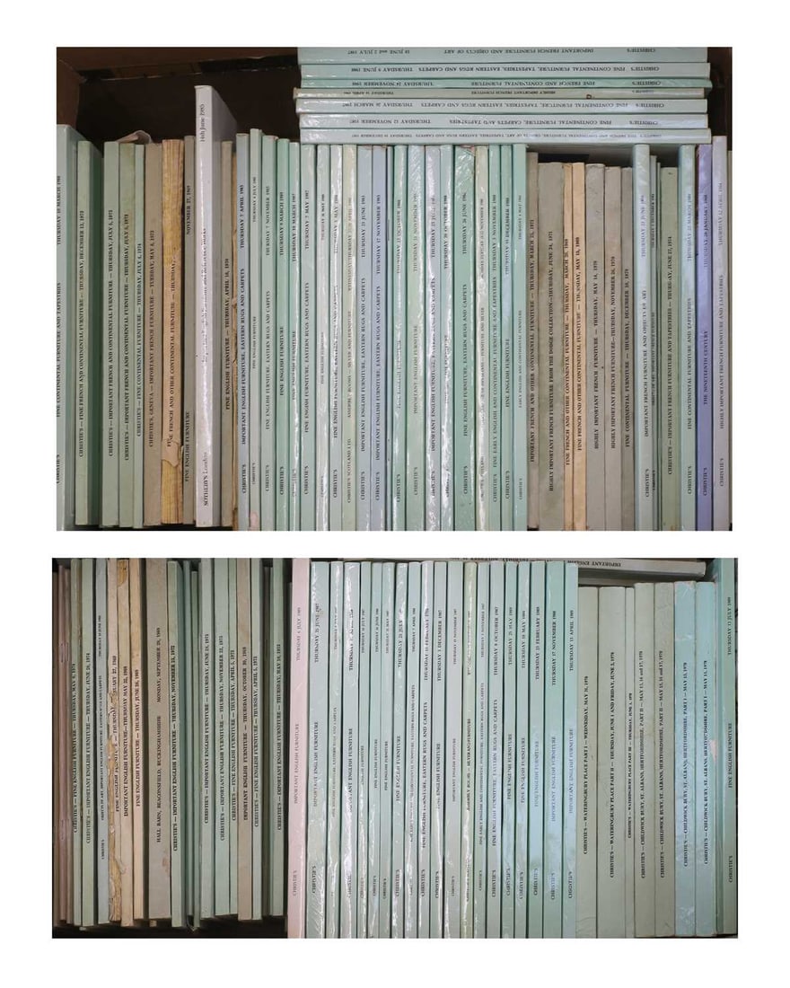 A extensive collection of Christie's and Sotheby's English Furniture Catalogues mainly 1960s, 1970s: A extensive collection of Christie's and Sotheby's English Furniture Catalogues mainly 1960s, 1970s and 1980s approx. one hundred twenty, to include Christies Hall Barn, Beaconsfield,