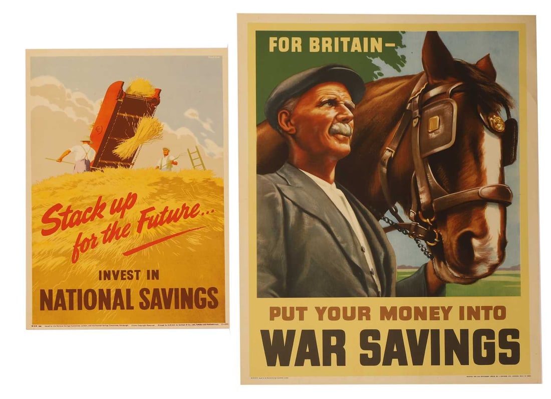 Two WWII National Savings posters, 'For Britain - Put Your Money Into War Savings' and 'Stack For Th (1 of 1)