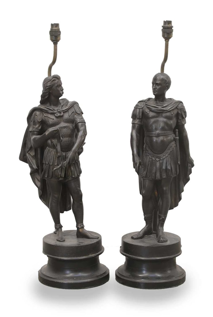 A pair of figural spelter lamps, late 19th century, (1 of 2)