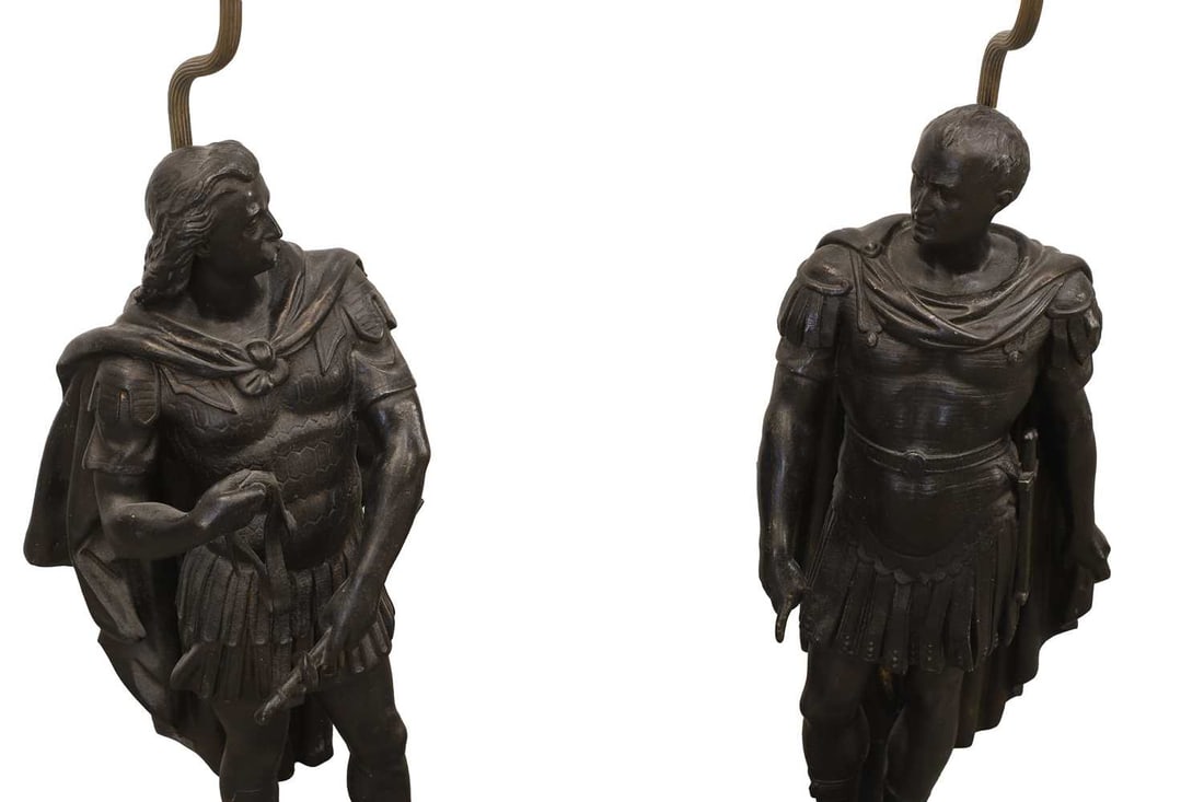 A pair of figural spelter lamps, late 19th century, - 2