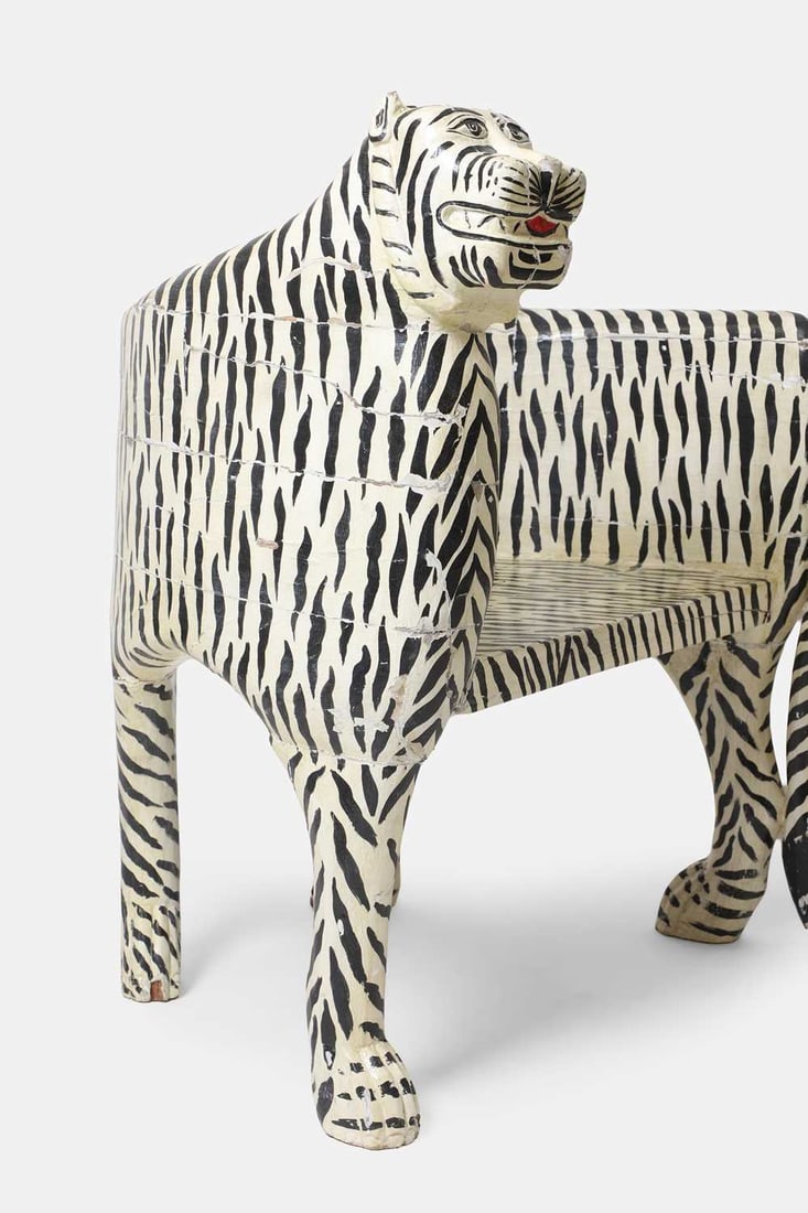 A pair of painted wooden and papier mâché tiger chairs, of recent manufacture, Indian, - 3