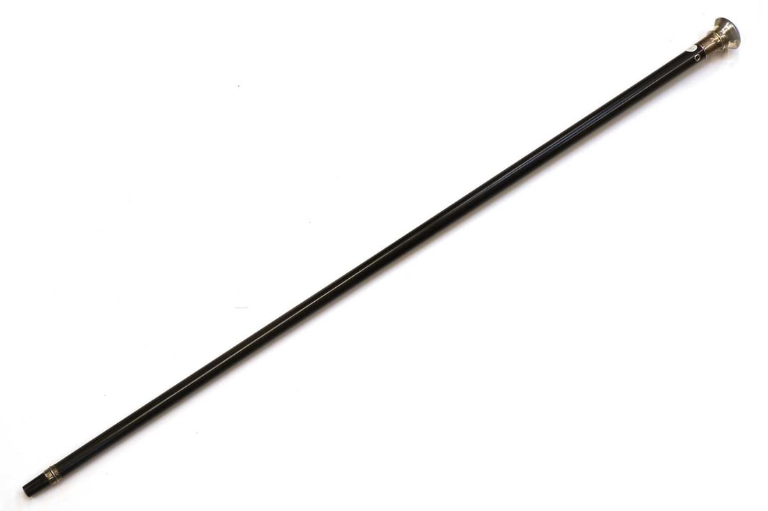 A silver and blue guilloche enamelled walking cane, makers mark worn, Birmingham, 1925 (1 of 1)
