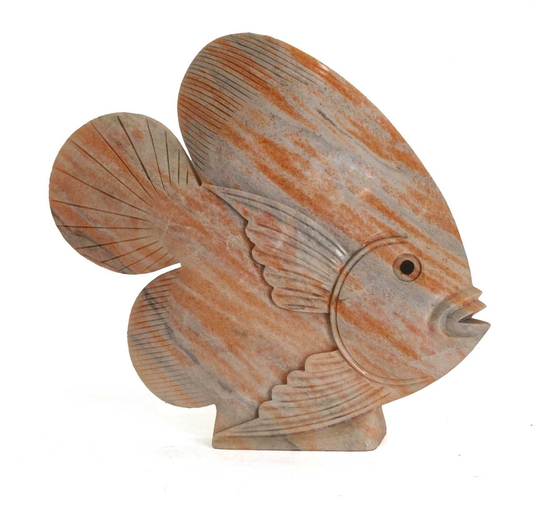 A carved marble angel fish, 20th century (1 of 2)