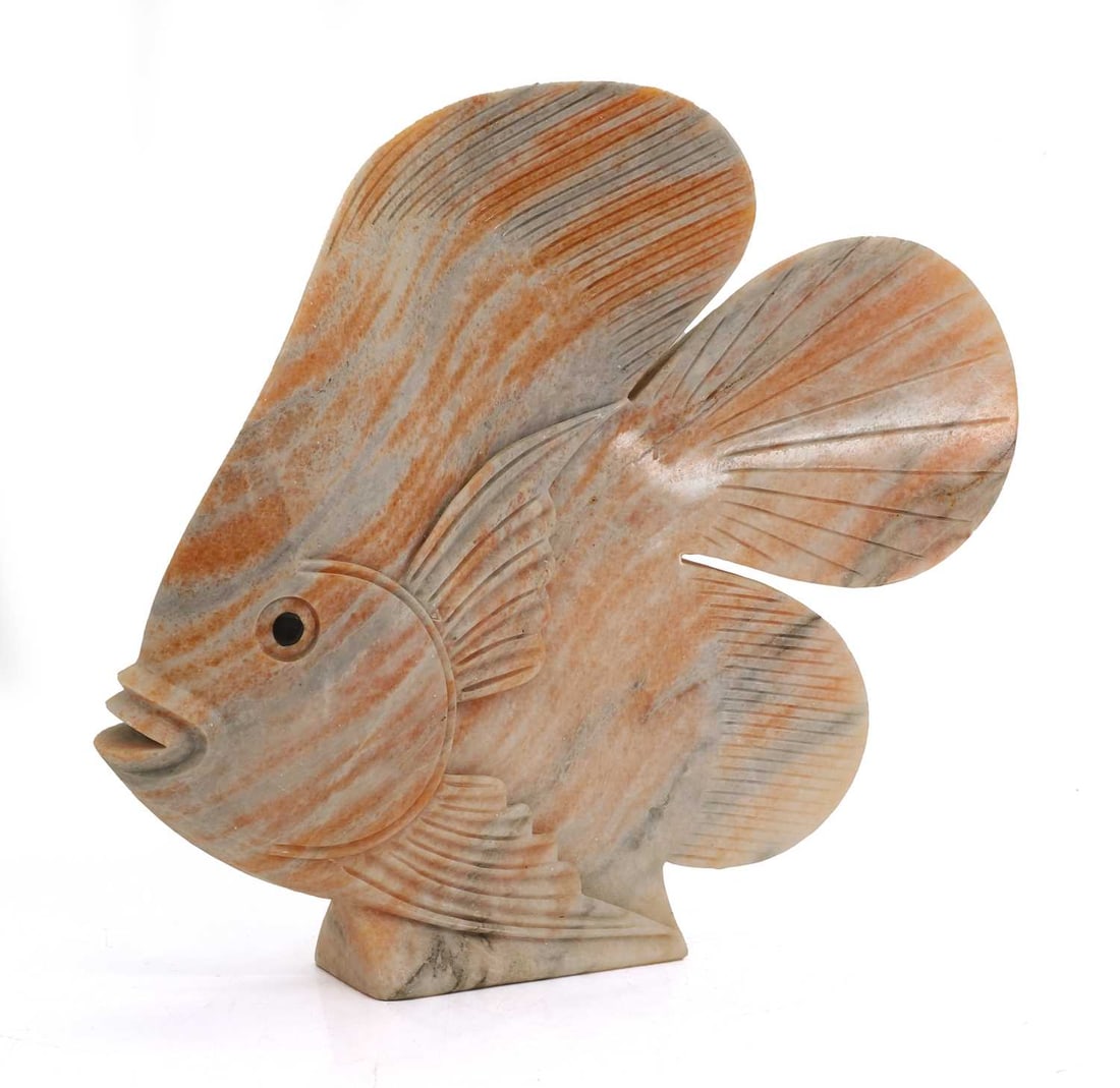 A carved marble angel fish, 20th century - 2
