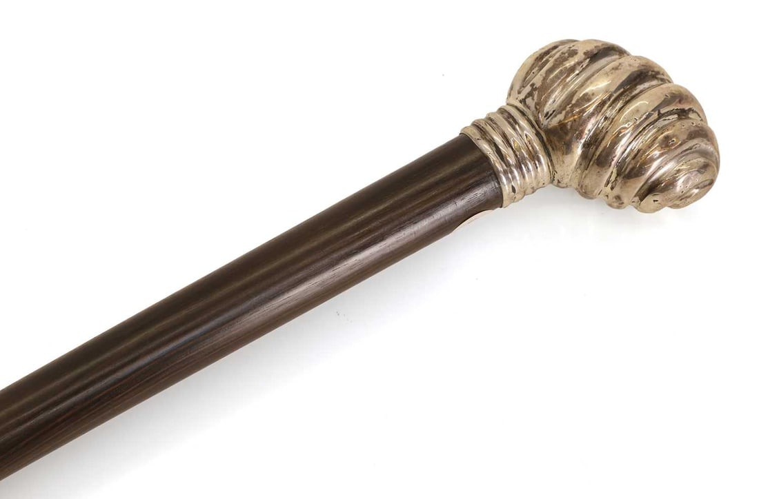 A silver-mounted walking cane, London, 1886, - 2