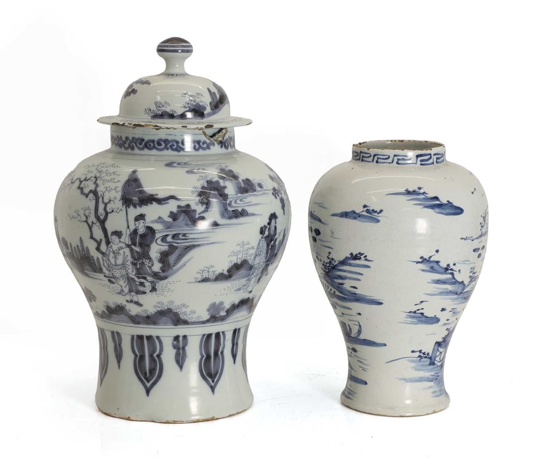 Two blue and whites vases, Continental, - 2