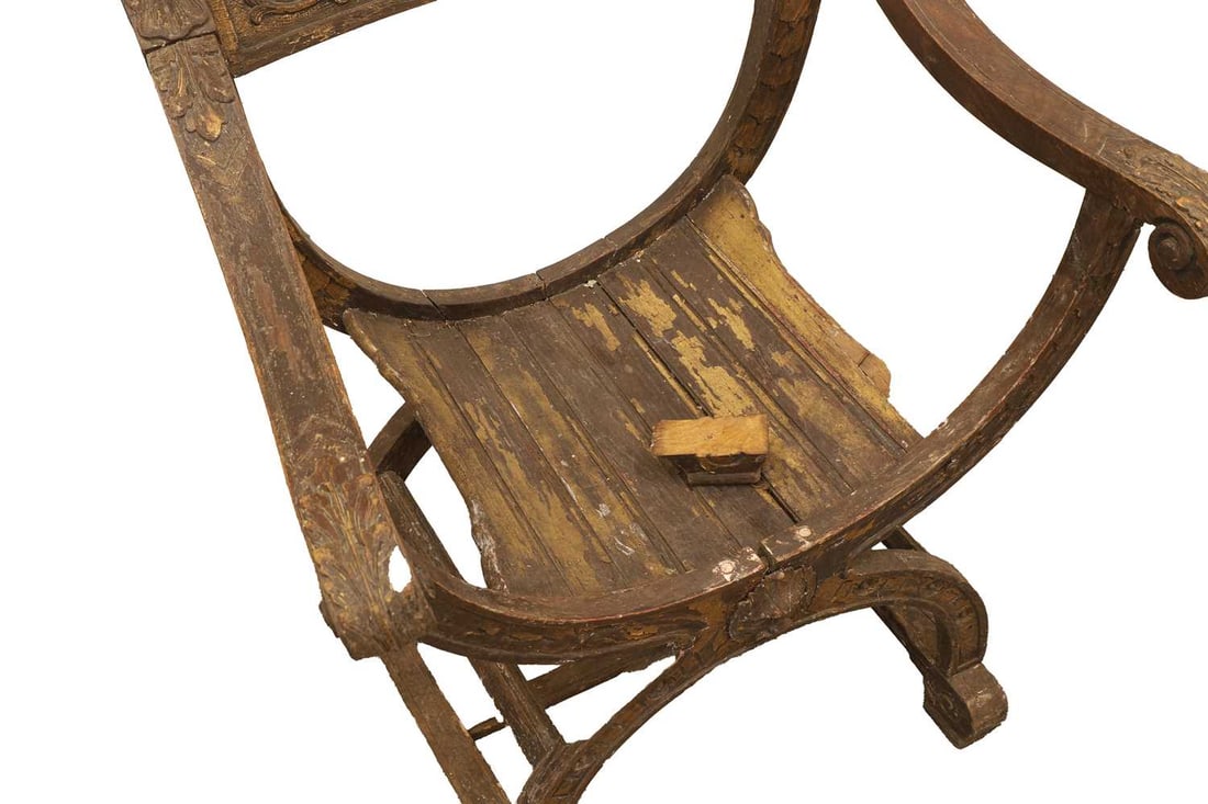 An Italian walnut and parcel gilt X-frame chair, 19th century, - 2