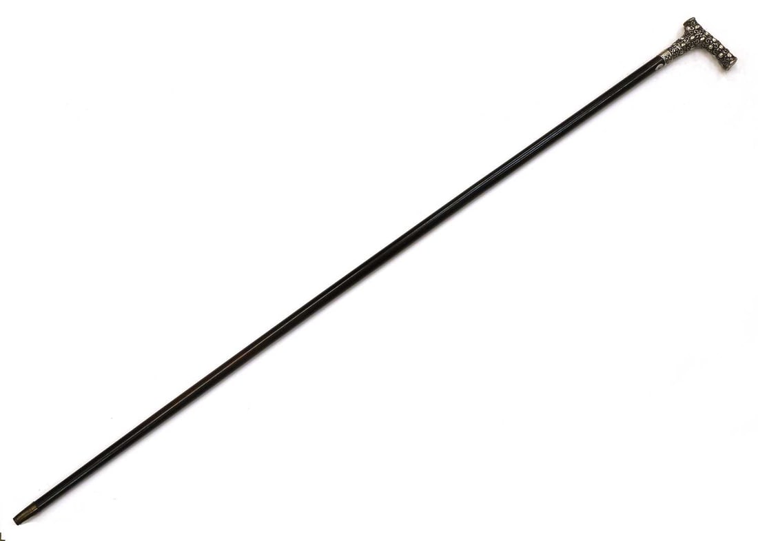 A silver-mounted walking cane, makers mark TWD, Birmingham, 1894, (1 of 2)