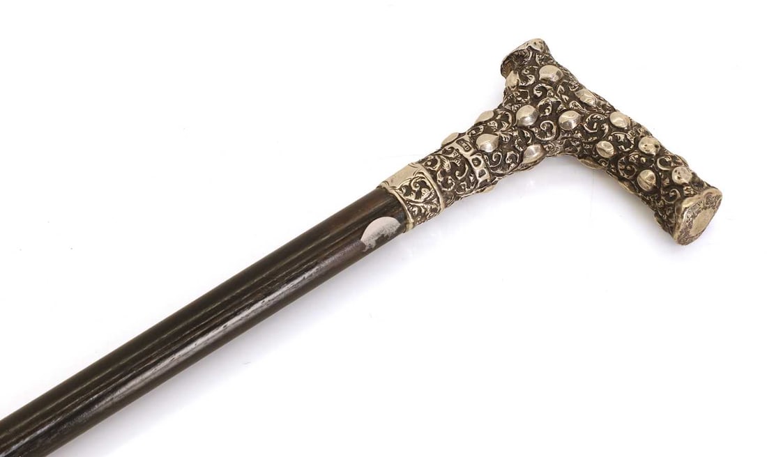 A silver-mounted walking cane, makers mark TWD, Birmingham, 1894, - 2