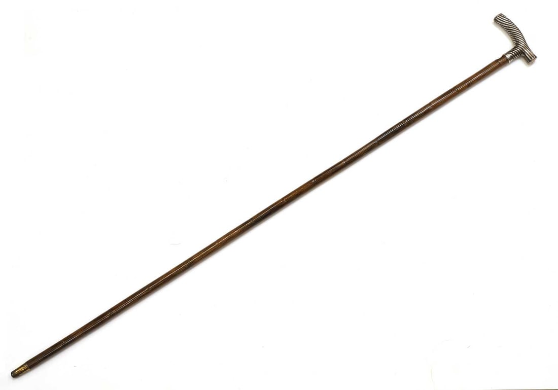 A silver-mounted walking cane, by Thomas Johnson, London, 1894, stamped Brigg, (1 of 2)