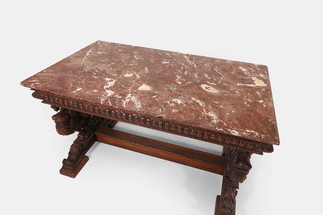 A Renaissance Revival marble and walnut centre table, 19th century, French, - 2