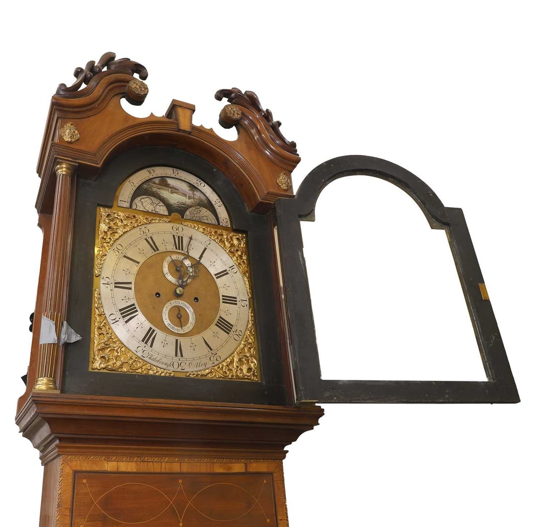 A mahogany, satinwood and harewood 8 day longcase clock by Richard Blakeborough, Otley, circa 1840 a - 2
