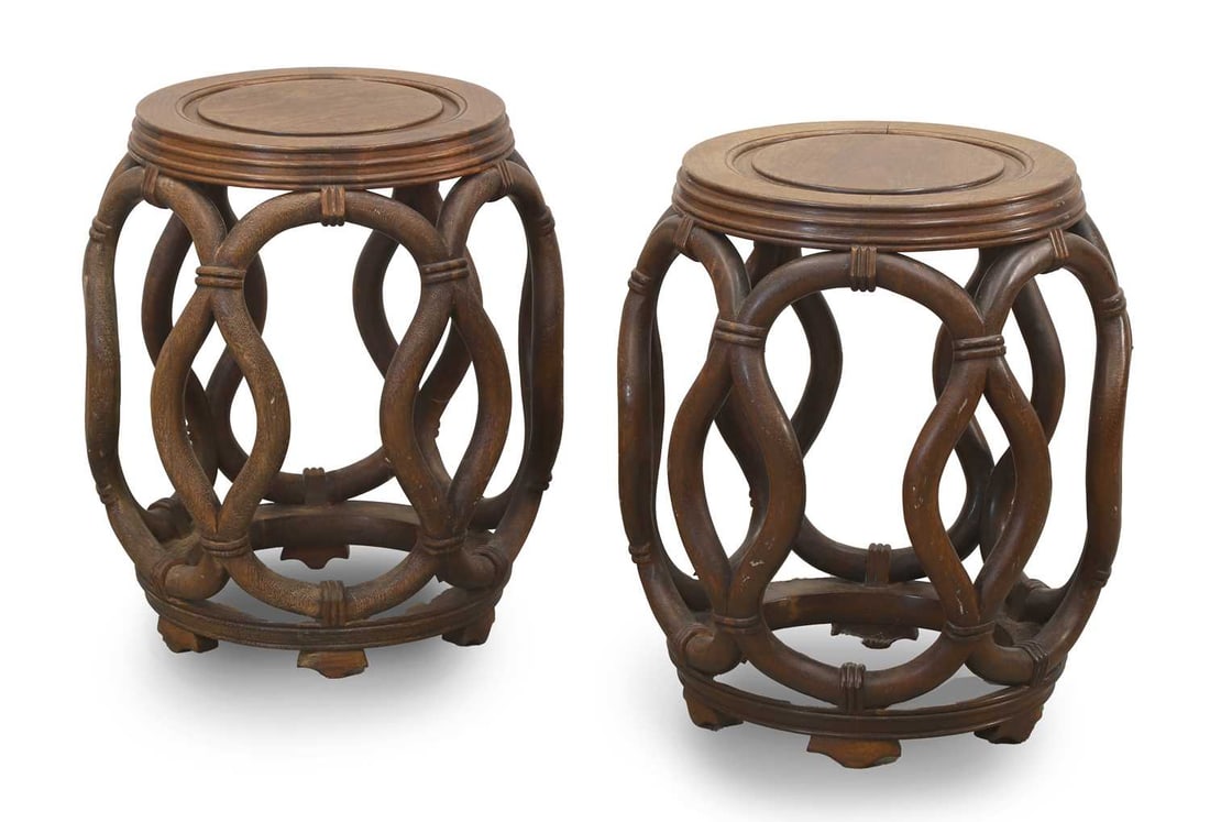 A pair of Chinese wooden stands, 20th century, (1 of 2)