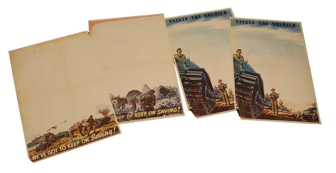 Four WWII National Savings posters, 'Salute The Soldier' and 'We've Got To Keep On Saving' (1 of 1)