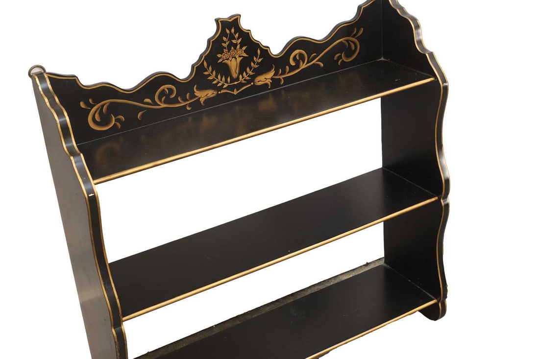 A Regency style black and gilt walll shelf, of recent manufacture, - 2