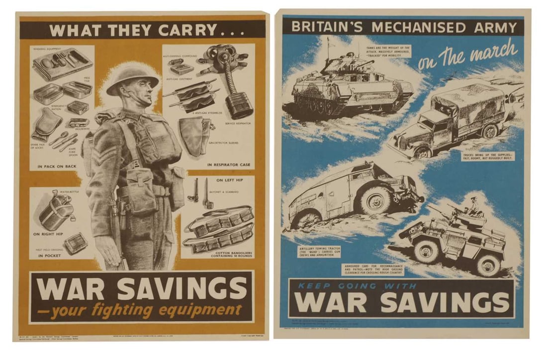 Two WWII National Savings posters, 'What They Carry...' and Britain's Mechanised Army', (1 of 1)